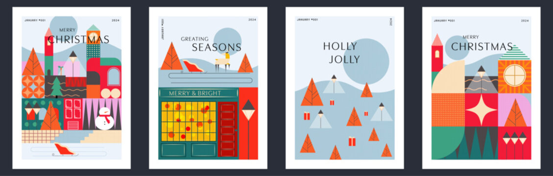 Merry Christmas and Happy New Year greeting cards set. Xmas Design with beautiful holiday cards. Vector illustration concept for invitation, website banner, social media, marketing material.