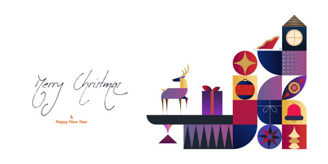 Obraz premium Merry Christmas and Happy New Year greeting cards. Xmas Design with beautiful geometric background. Vector illustration concept for invitation, website banner, social media, marketing material.
