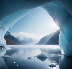View from the ice cave, natural scenery, sunlight, ice crystal lakes