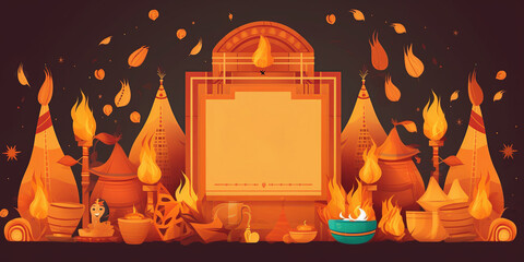 happy Lhori banner illustration style; indian background festival; blank design greeting card with space for text