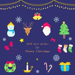 手描きクリスマスモチーフセット　濃紺
