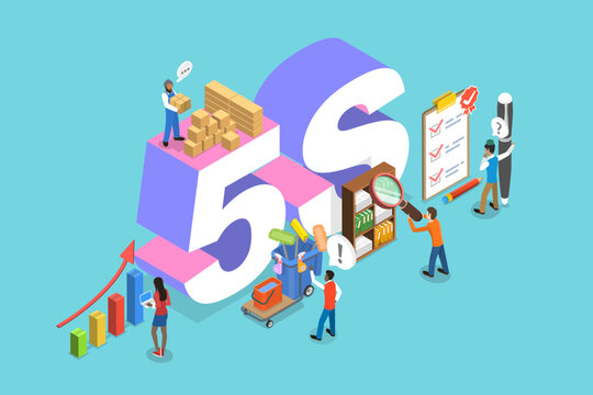 3D Isometric Flat Vector Illustration of 5S Strategy, Kaizen Business Methodology