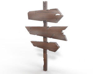 Wooden direction sign board with snow on top, communication sign