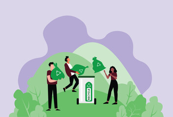 People Recycling, Cleaning up Trash, Picking Up Garbage, Reducing Greenhouse Gases, Reducing Carbon Footprint, Combatting Climate Change, Sustainability Practices