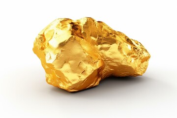 Isolated gold nugget on white background. 3D rendered image. Generative AI