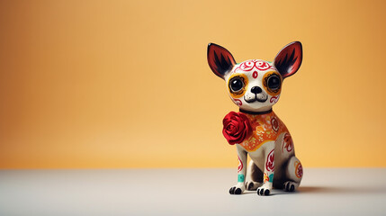 Cute Mexican day of the dead dog  on a light background