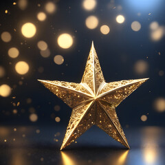 Golden Star on Dark Background, Christmas and New Year 2024 Wallpaper with Bokeh, beautiful, elegant sparkly decoration, copy space