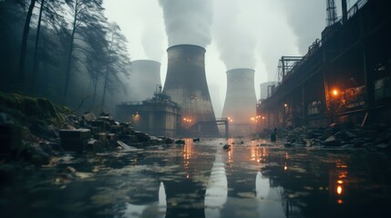 Industrial fog in city UHD wallpaper Stock Photographic Image - obrazy, fototapety, plakaty