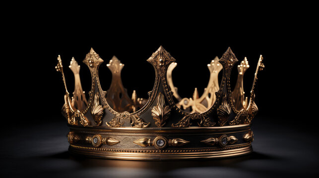 Gold shiny crown on black background