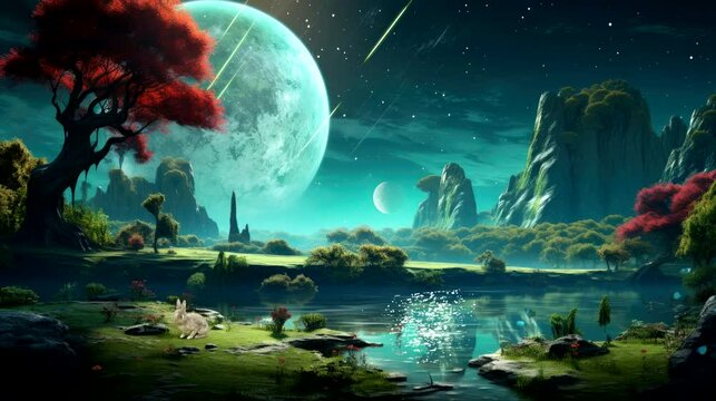 green planet on galaxy space landscape video background looping for live wallpaper 