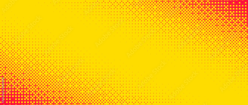 Poster Pixelated corner gradient texture. Yellow orange dither diagonal pattern background. Abstract glitchy pattern. 8 bit video game screen wallpaper. Pixel art retro illustration. Vector bitmap backdrop