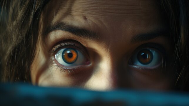 Close up portrait of fightened girl with big brown eyes UHD wallpaper Stock Photographic Image
