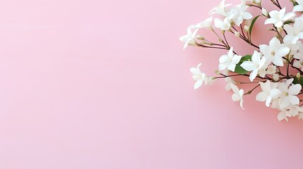 Obraz na płótnie Canvas Blooming white jasmine plant on an empty pink background