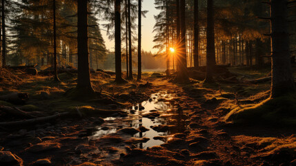 Dawn's Embrace: Aerial Sunrise in the Forest. Generative AI
