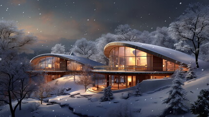 Living in Harmony with Nature: Sustainable Home Design at Winter - AI generated