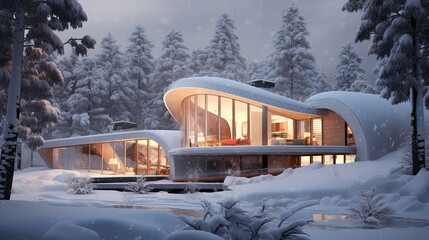 Living in Harmony with Nature: Sustainable Home Design at Winter - AI generated