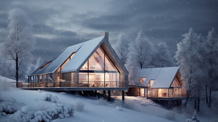 Living in Harmony with Nature: Sustainable Home Design at Winter - AI generated