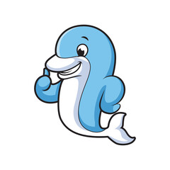 Vector illustration of a cute happy dolphin