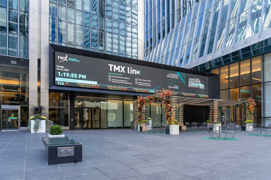 TMX Market Centre on Adelaide St in Toronto, ON, Canada, on October 22, 2023. The TMX Market Center is Toronto's Premiere Event space for TSX Market Opens and Closes. 