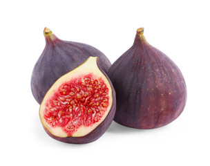Whole and cut ripe figs isolated on white