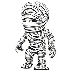 Fototapeta na wymiar Creepy Hand-Drawn Mummy Portrait in Black and White