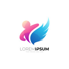 People logo and wing design combination, aviation icon