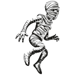 Fototapeta na wymiar Monochrome Halloween Mummy Vector Artwork