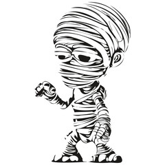 Spooky Mummy Vector Portrait in Black and White