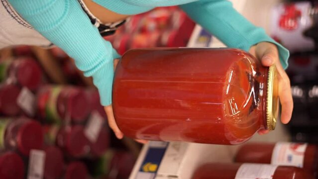 tomato juice in a supermarket big jar