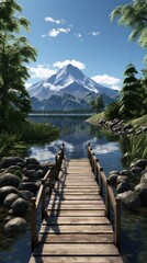 A peaceful lakeshore scene UHD wallpaper Stock Photographic Image