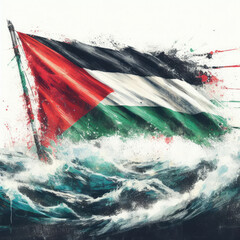Palestinian flag and sea waves from paint stripes