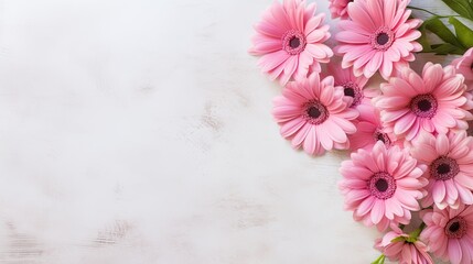 Fresh pink flowers on light rustic background