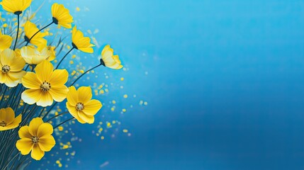 Fototapeta na wymiar Fresh yellow flowers on a light blue background