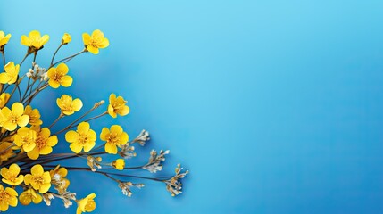 Fresh yellow flowers on a light blue background
