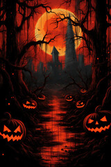 Fear consept wallpaper red pumpkin face and dark background