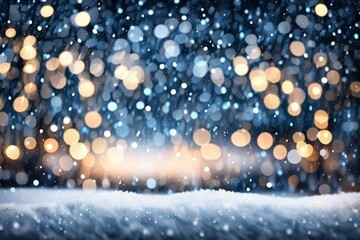 Fototapeta na wymiar Christmas Lights and Snowfall Background