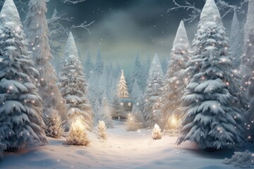 Winter forest with Christmas trees