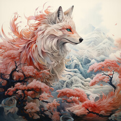 九尾の狐 日本画風③｜Nine-tailed Fox Japanese painting style ③-Generative AI