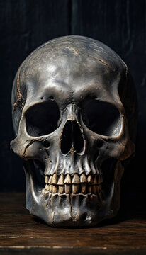 Surreal photo of skeleton skull head