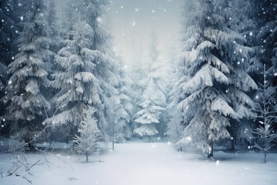 Winter forest with Christmas trees