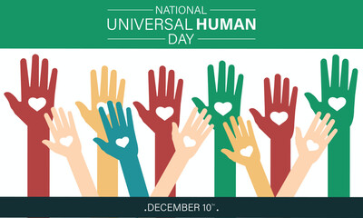 Human Rights Day is observed by the international community every year on 10 December. love with hand . Banner, poster, card, background design.