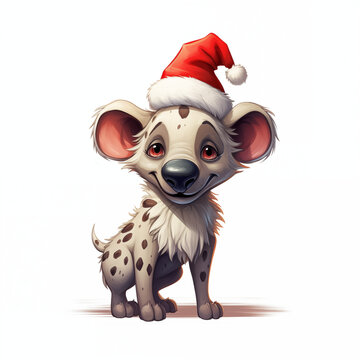Hyena wearing a Santa hat