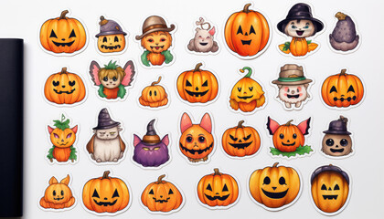 Halloween object sticker set, white background
