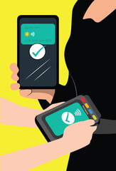 Female Using Cashless, Contactless Payment Shows Cell Phone