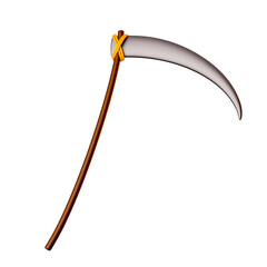 3D Illustration of Grim Reaper Weapon Scythe, Halloween Icon rendering