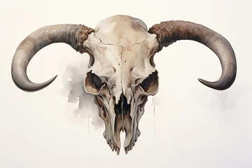 Stickers pour porte Crâne aquarelle Illustration of a bison skull using watercolor. Generative AI