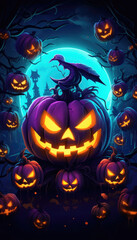 Fototapeta premium Spooky pumpkin with neon lights
