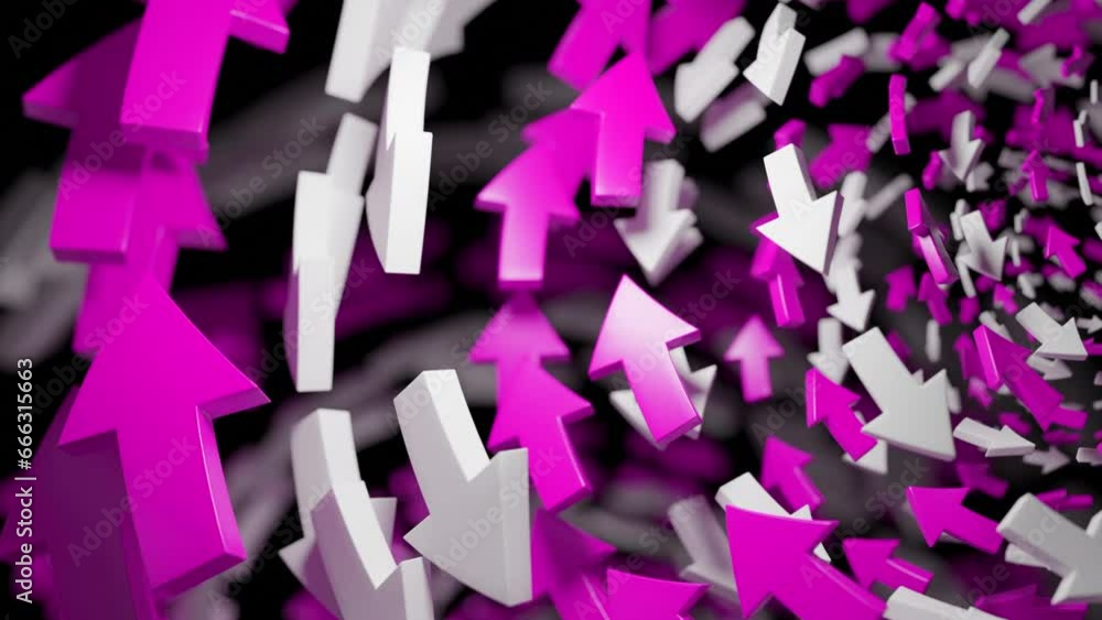 Poster abstract spinning colorful 3d arrows. design. concept of finding the way.