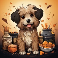 I Love My Dog Dog Food  , Cartoon Illustration For Tshirt, Mug