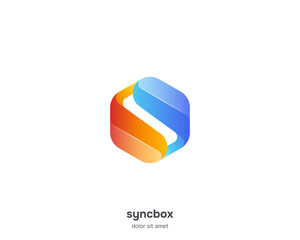 Strong bold modern sync of hexagon logo